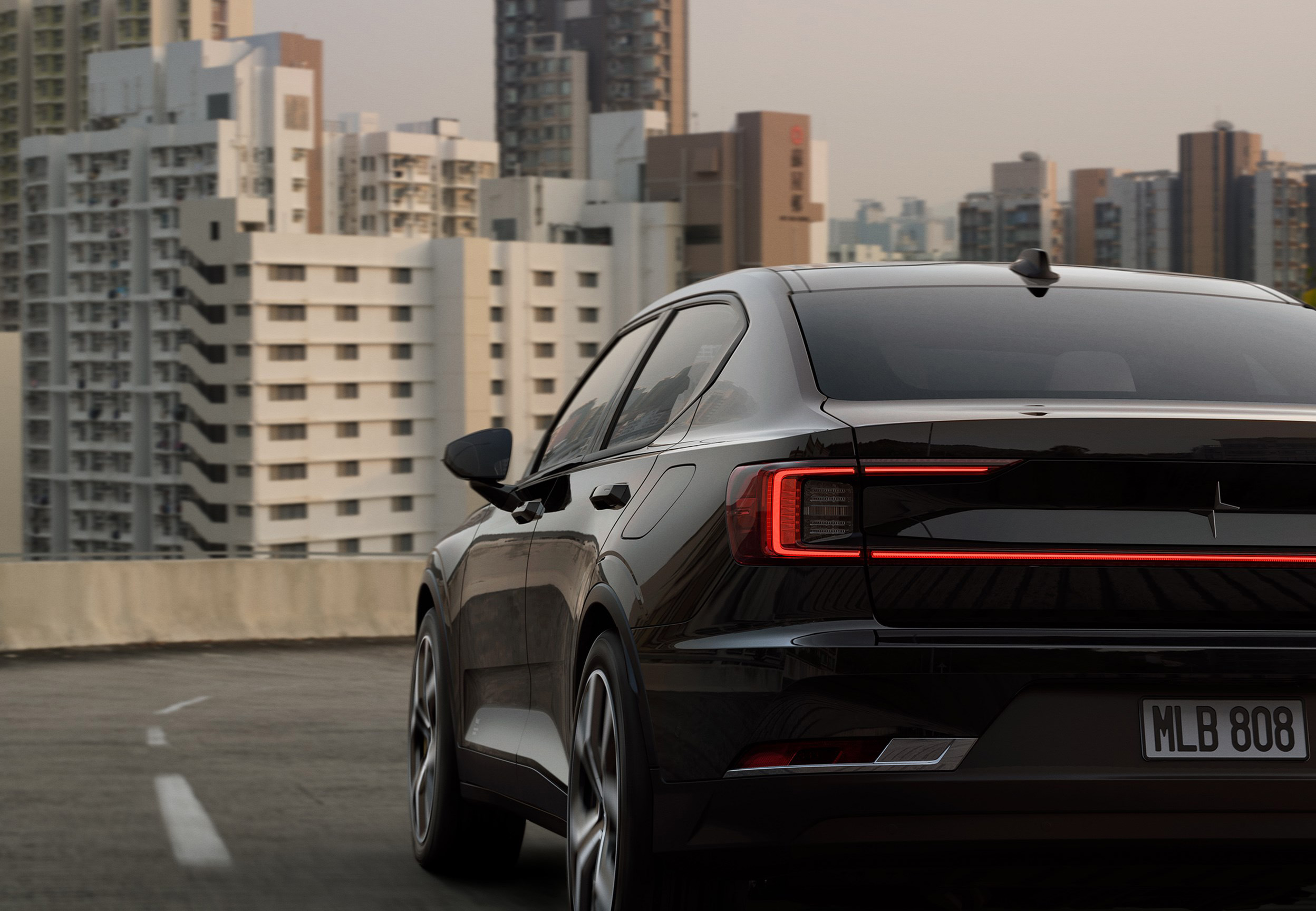 Polestar 2 rear view.