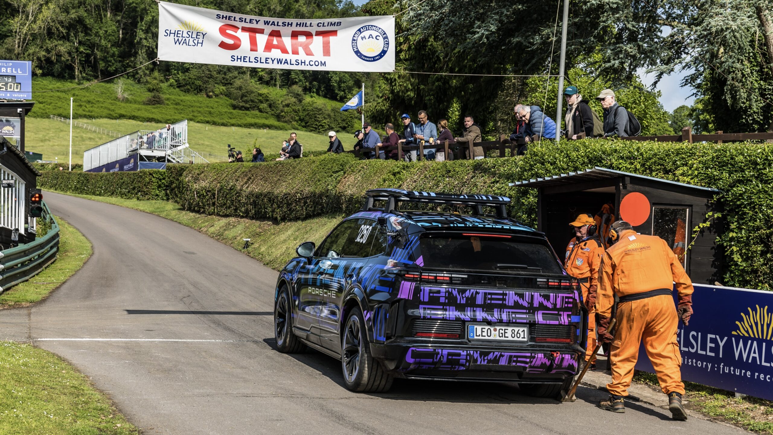 Cayenne EV rear view at hill climb